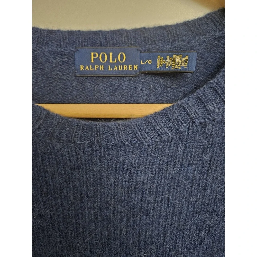 Polo Ralph Lauren Men's Large Navy Wool Cashmere Sweater Gold Pony‎ Italian Yarn
